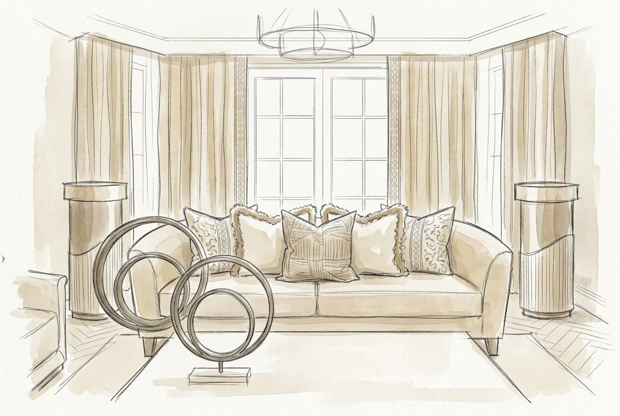 Hand-drawn design sketch of the interior study at Kensington Private Home